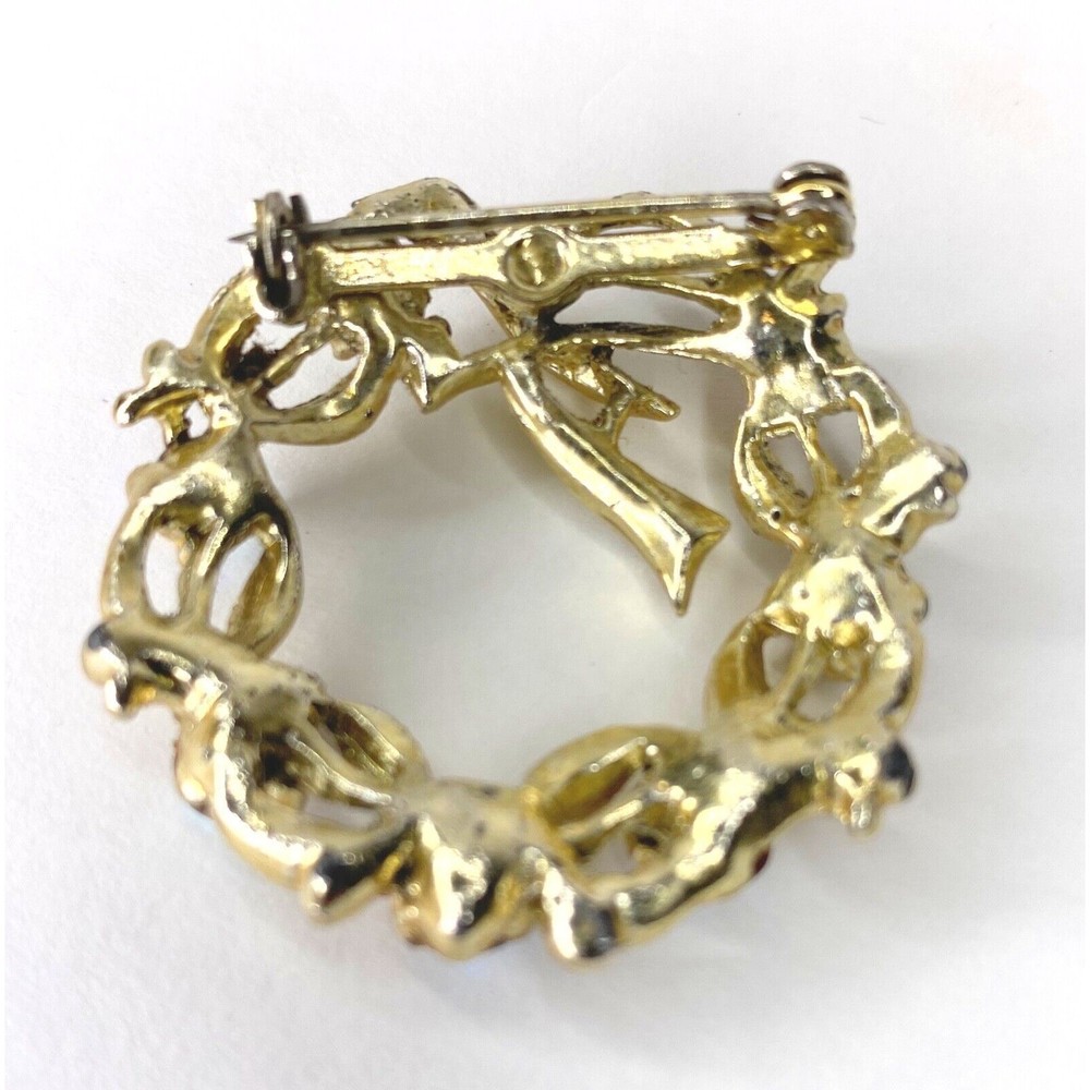 1960 Gold Tone Aurora Vintage Brooch Rhinestones, Circle - Picture 5 of 10